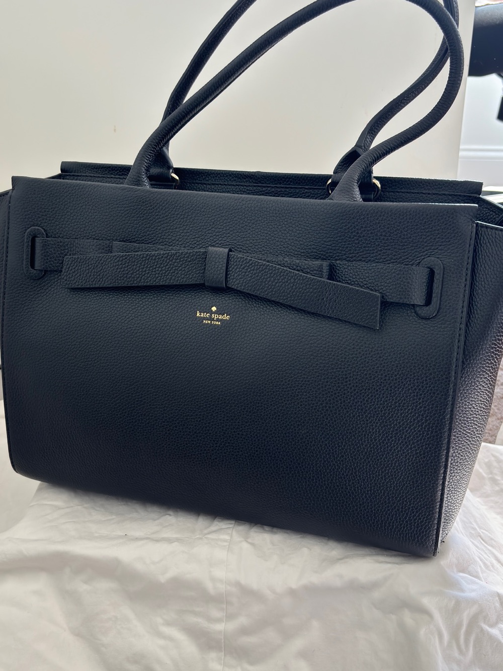 kate spade Black Pebbled Leather Tote with Front Bow